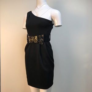 Lovely Day one sleeve little black dress with belt